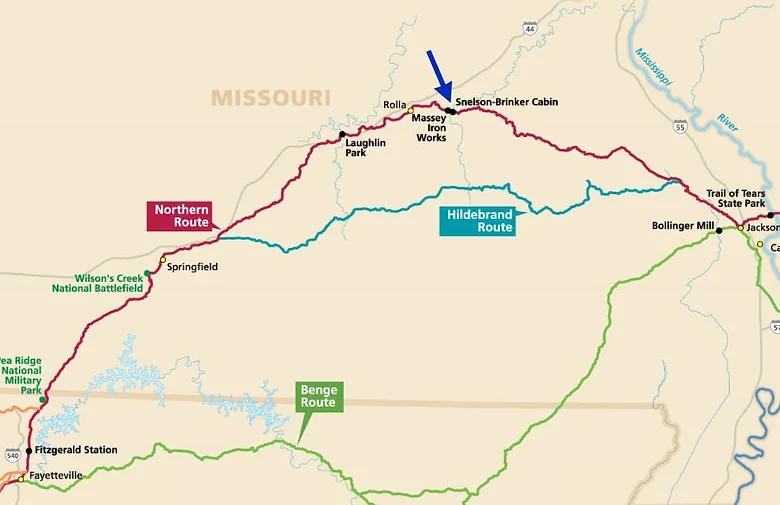 Trail of Tears Route through Steelville, MO.